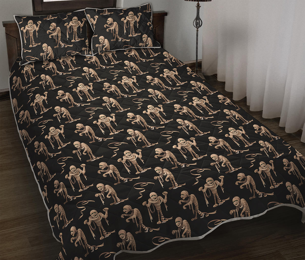 Halloween Mummy Pattern Print Quilt Bed Set
