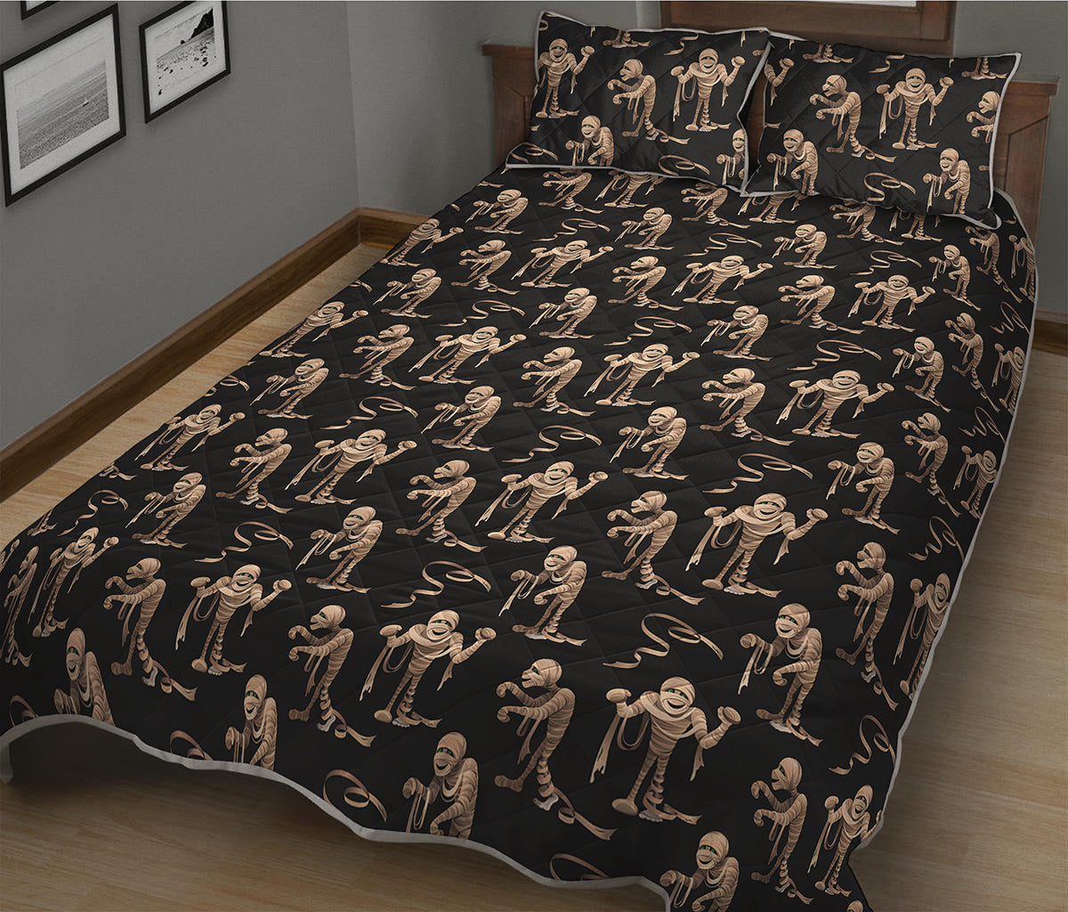 Halloween Mummy Pattern Print Quilt Bed Set