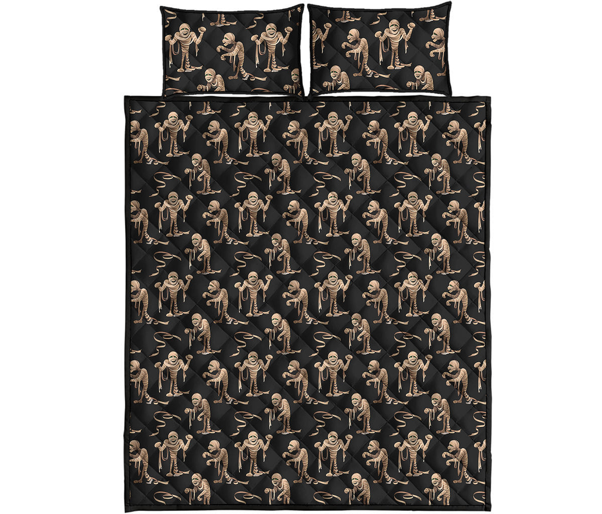 Halloween Mummy Pattern Print Quilt Bed Set