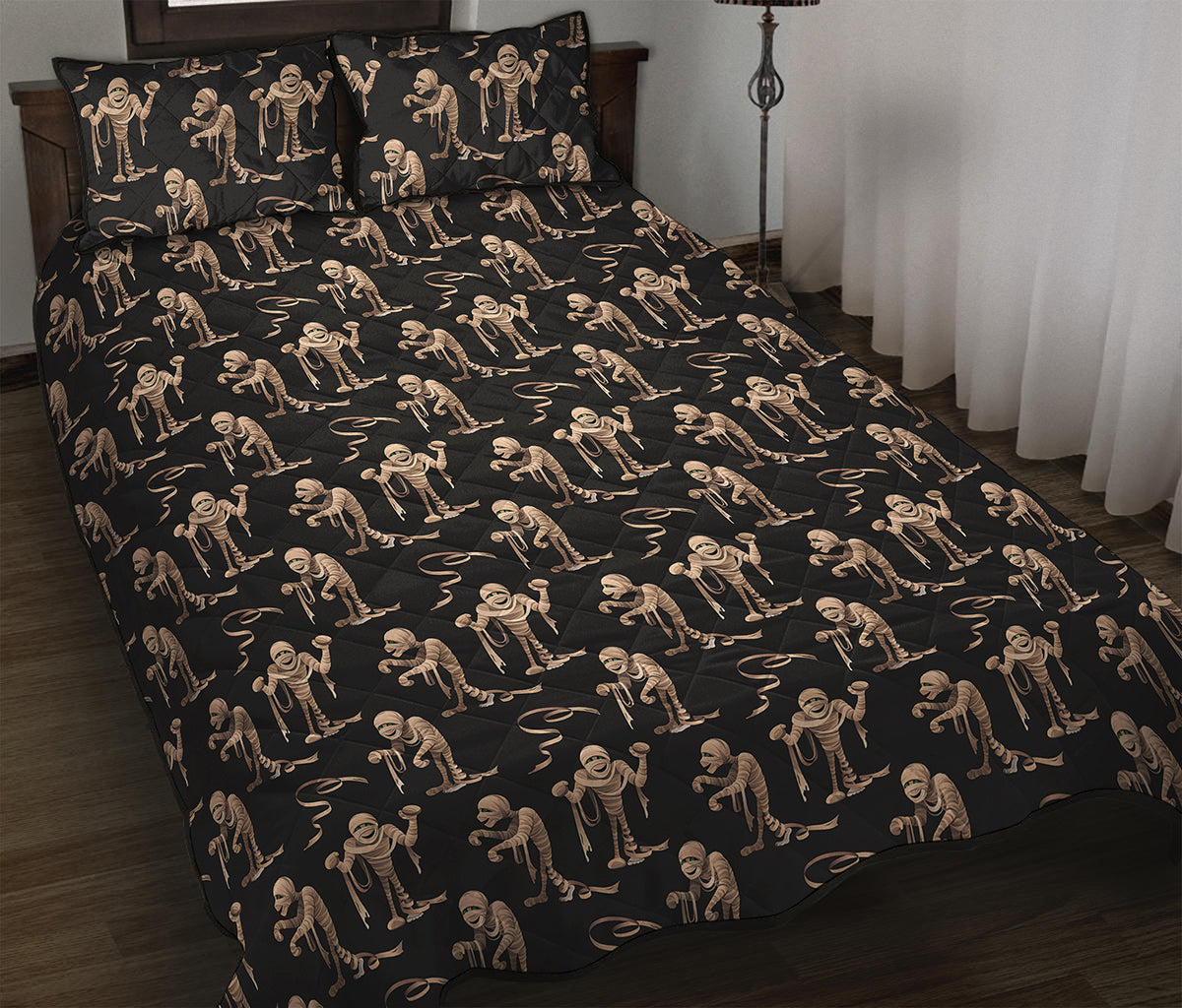 Halloween Mummy Pattern Print Quilt Bed Set