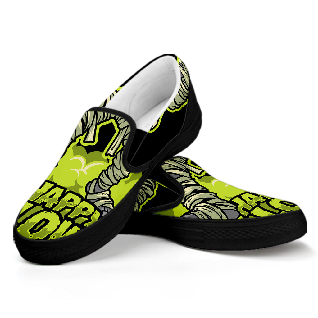 Halloween Mummy Print Black Slip On Shoes
