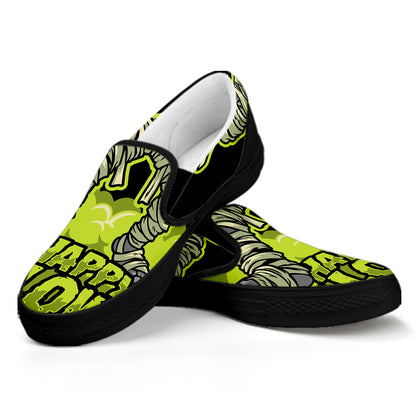 Halloween Mummy Print Black Slip On Shoes