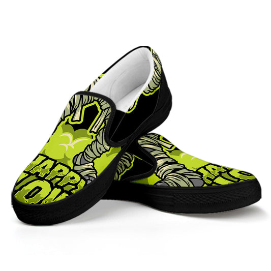 Halloween Mummy Print Black Slip On Shoes