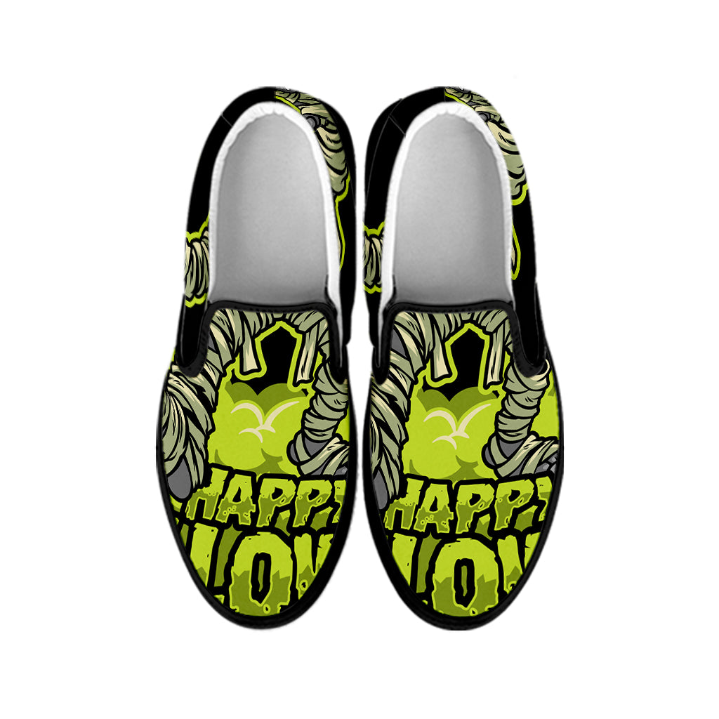 Halloween Mummy Print Black Slip On Shoes