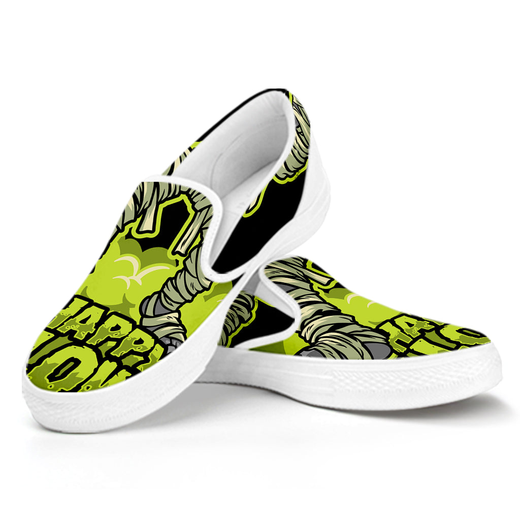 Halloween Mummy Print White Slip On Shoes