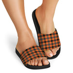 Halloween Orange Buffalo Check Print Black Slide Sandals