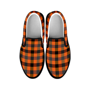 Halloween Orange Buffalo Check Print Black Slip On Shoes