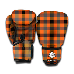 Halloween Orange Buffalo Check Print Boxing Gloves
