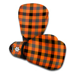 Halloween Orange Buffalo Check Print Boxing Gloves