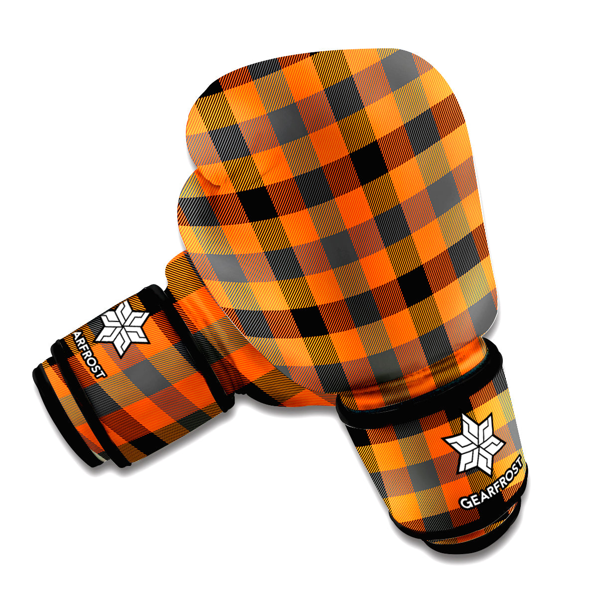 Halloween Orange Buffalo Check Print Boxing Gloves