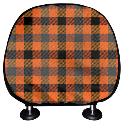 Halloween Orange Buffalo Check Print Car Headrest Covers