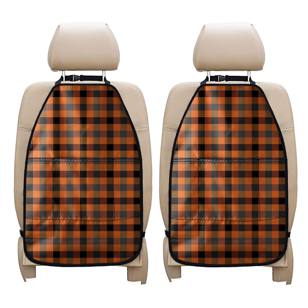 Halloween Orange Buffalo Check Print Car Seat Organizers