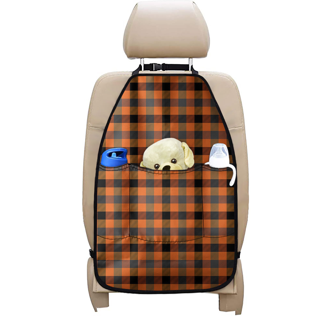Halloween Orange Buffalo Check Print Car Seat Organizers