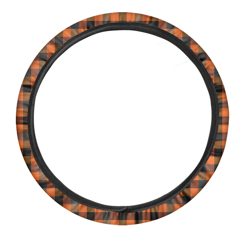 Halloween Orange Buffalo Check Print Car Steering Wheel Cover