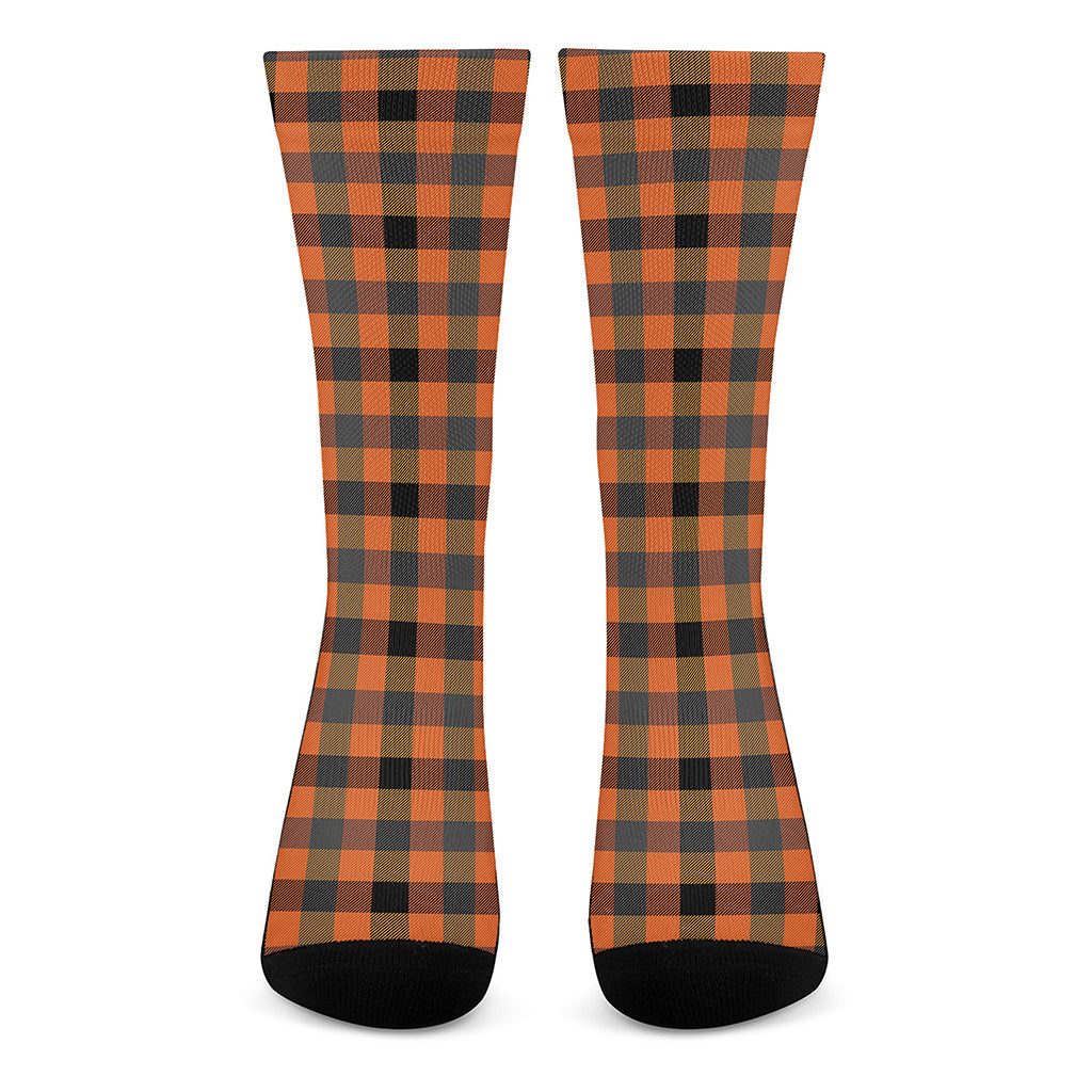 Halloween Orange Buffalo Check Print Crew Socks