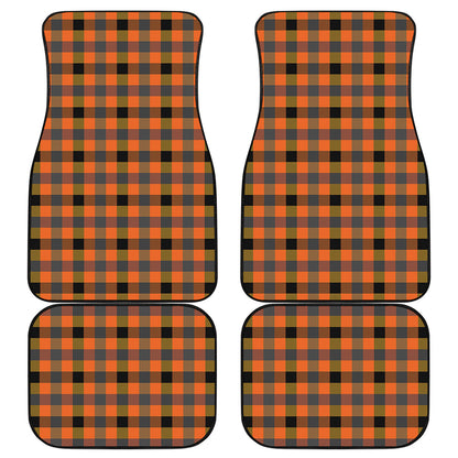 Halloween Orange Buffalo Check Print Front and Back Car Floor Mats