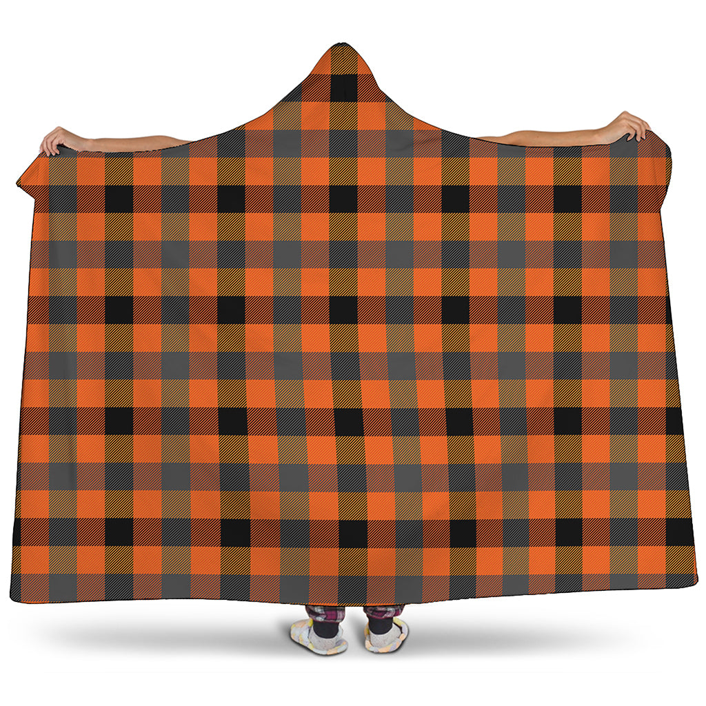 Halloween Orange Buffalo Check Print Hooded Blanket