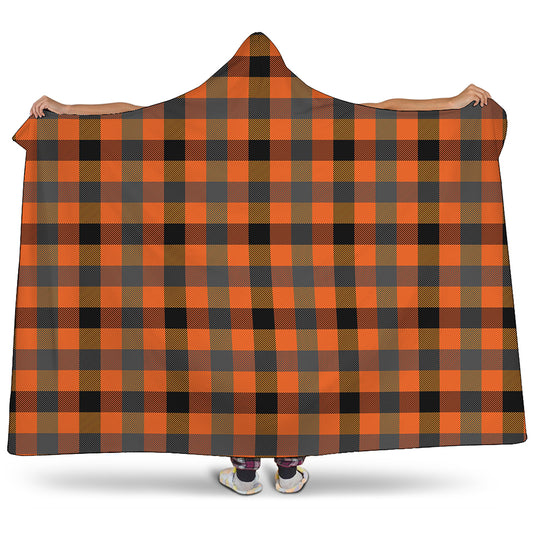 Halloween Orange Buffalo Check Print Hooded Blanket