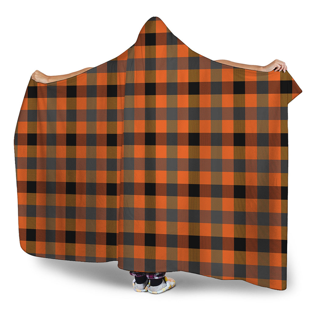 Halloween Orange Buffalo Check Print Hooded Blanket