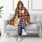 Halloween Orange Buffalo Check Print Hooded Blanket