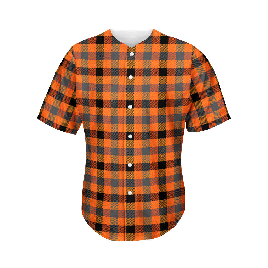 Halloween Orange Buffalo Check Print Men's Baseball Jersey