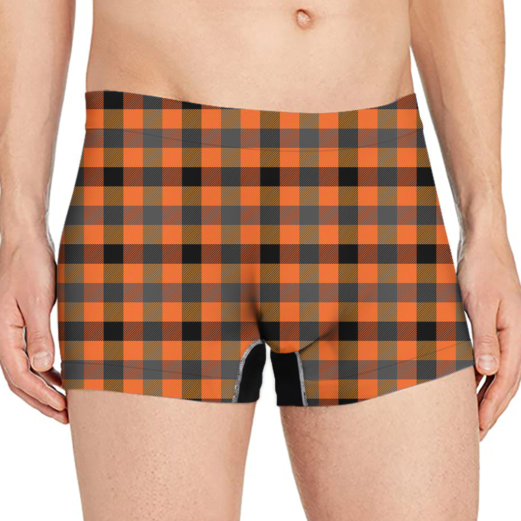 Halloween Orange Buffalo Check Print Men's Boxer Briefs