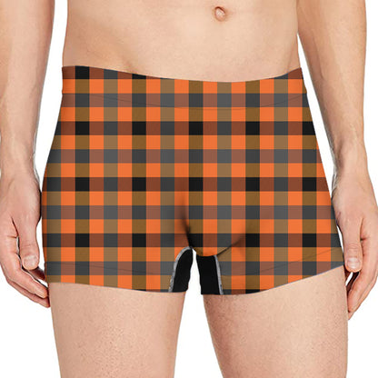Halloween Orange Buffalo Check Print Men's Boxer Briefs