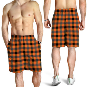 Halloween Orange Buffalo Check Print Men's Shorts