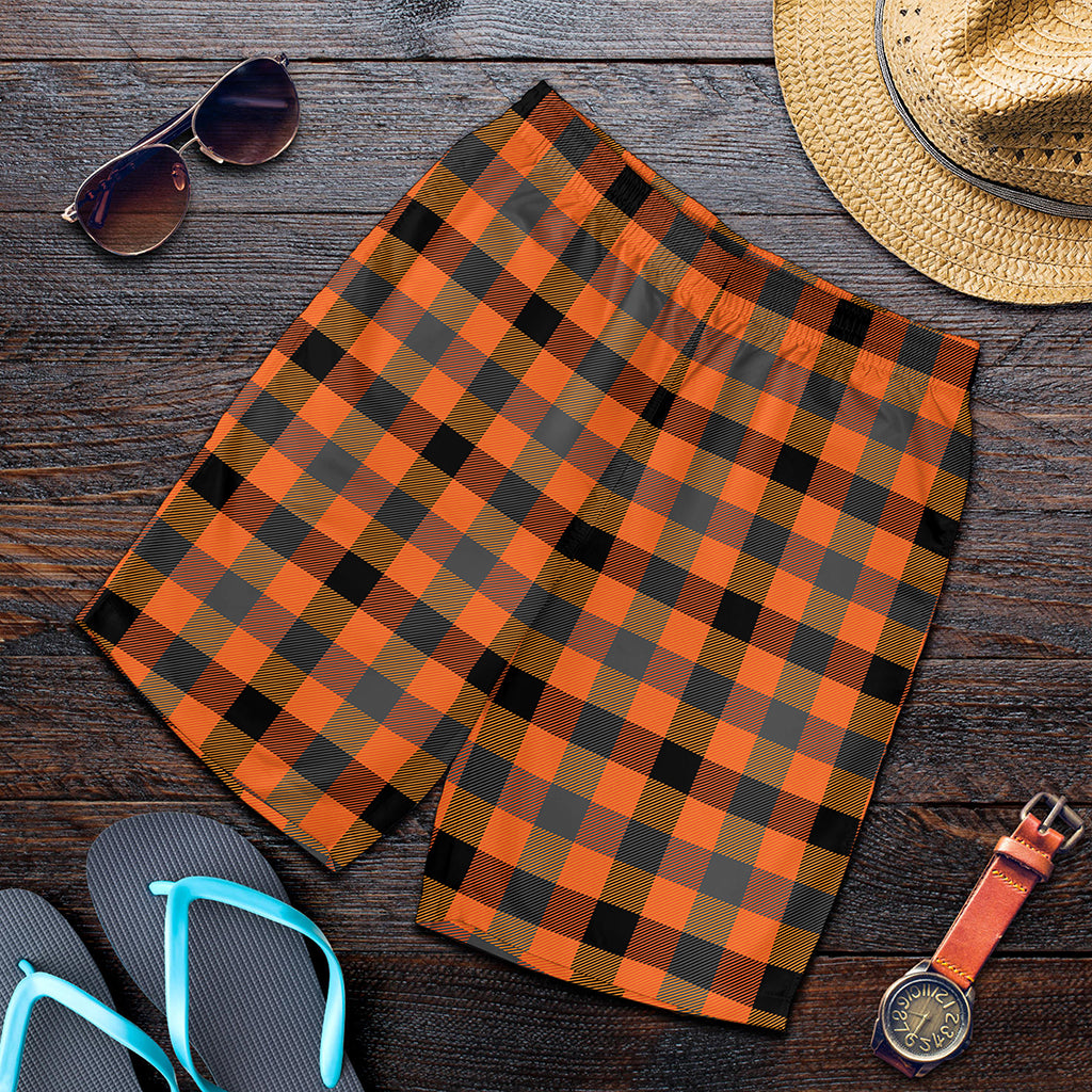 Halloween Orange Buffalo Check Print Men's Shorts