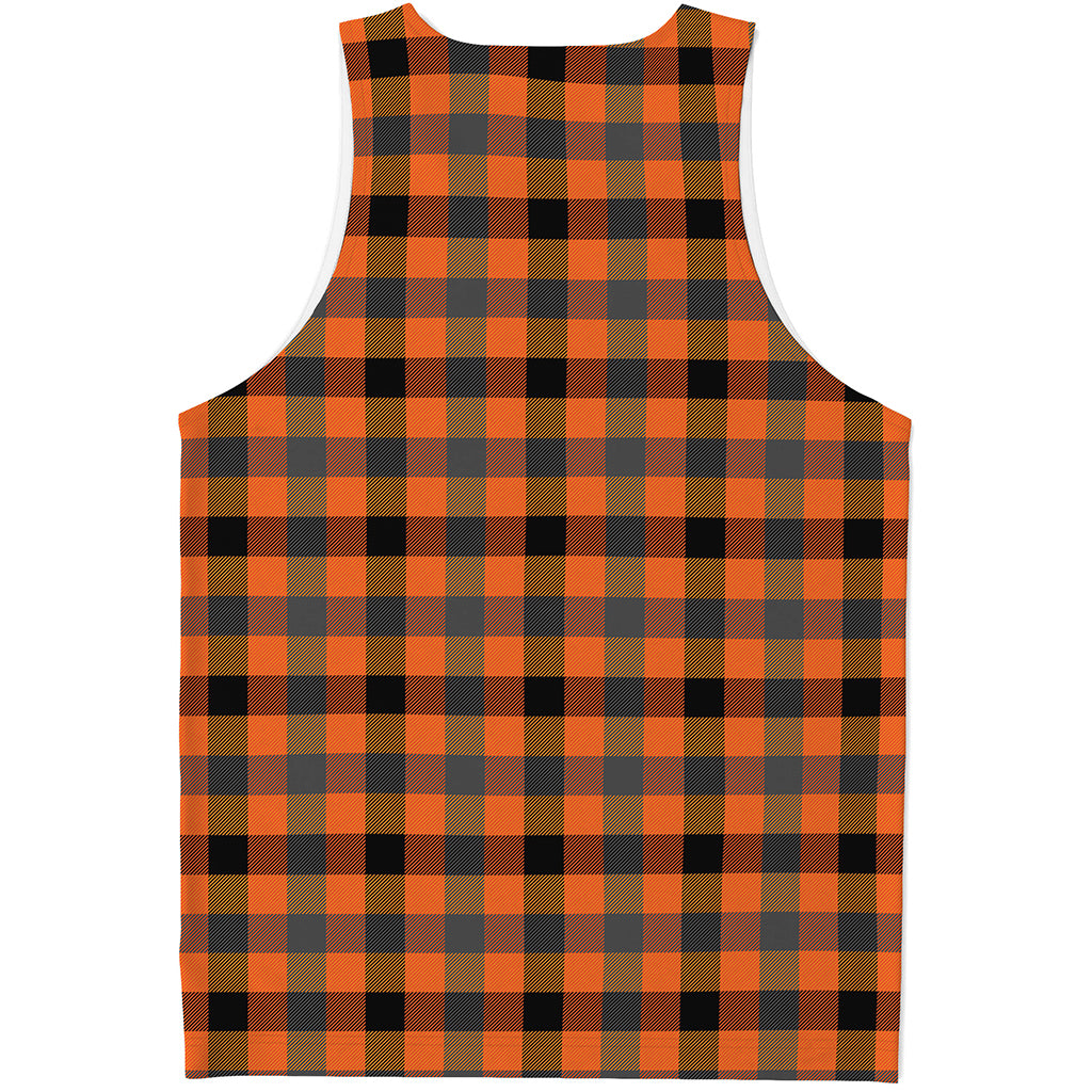 Halloween Orange Buffalo Check Print Men's Tank Top