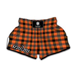 Halloween Orange Buffalo Check Print Muay Thai Boxing Shorts