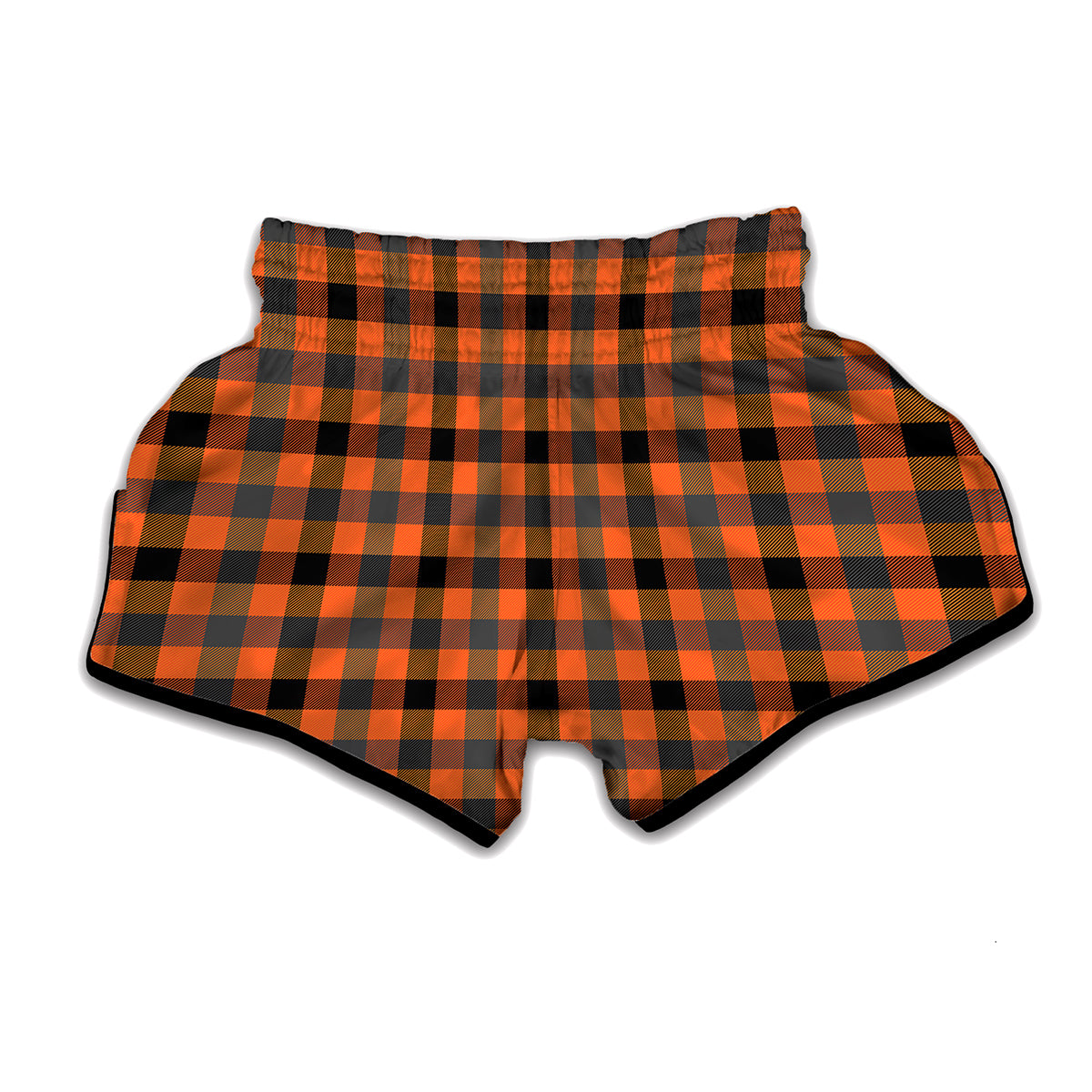 Halloween Orange Buffalo Check Print Muay Thai Boxing Shorts