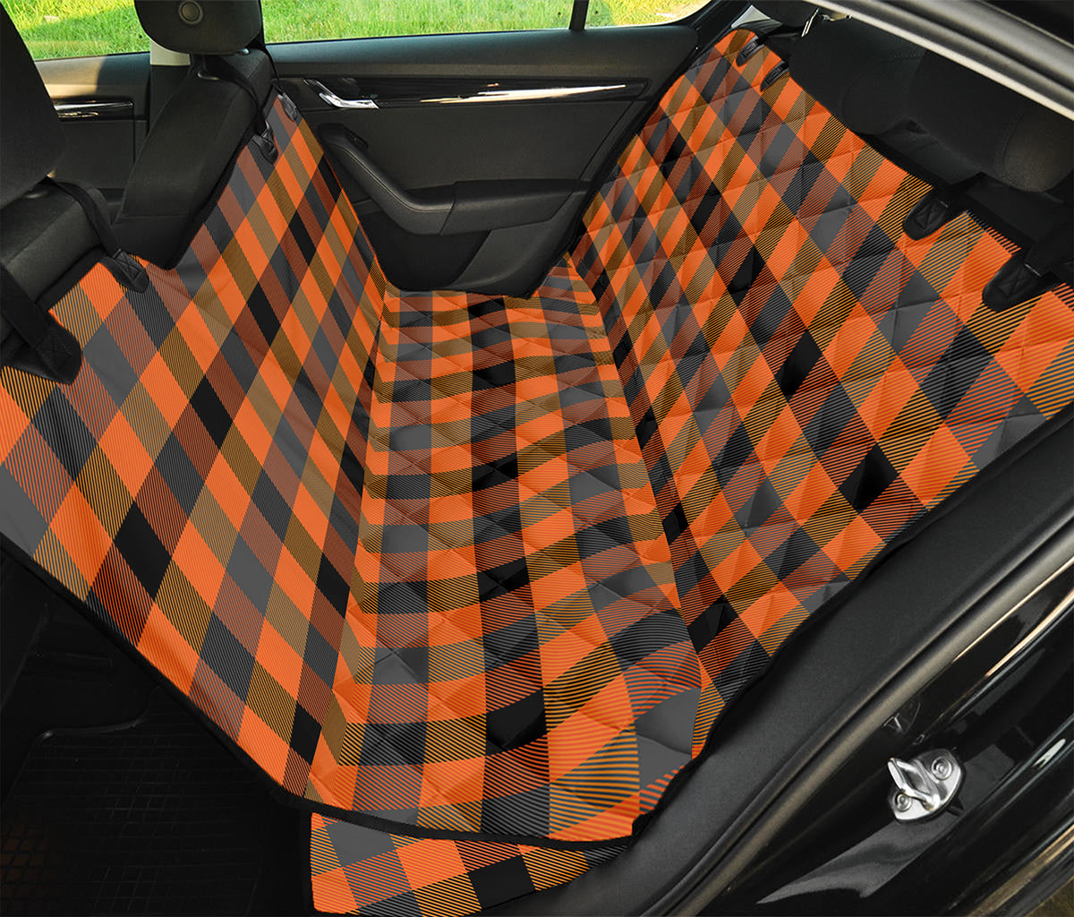 Halloween Orange Buffalo Check Print Pet Car Back Seat Cover
