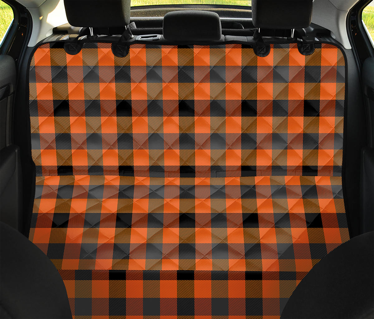 Halloween Orange Buffalo Check Print Pet Car Back Seat Cover