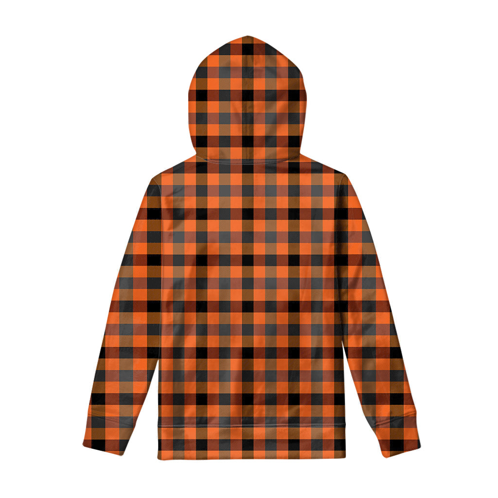 Halloween Orange Buffalo Check Print Pullover Hoodie