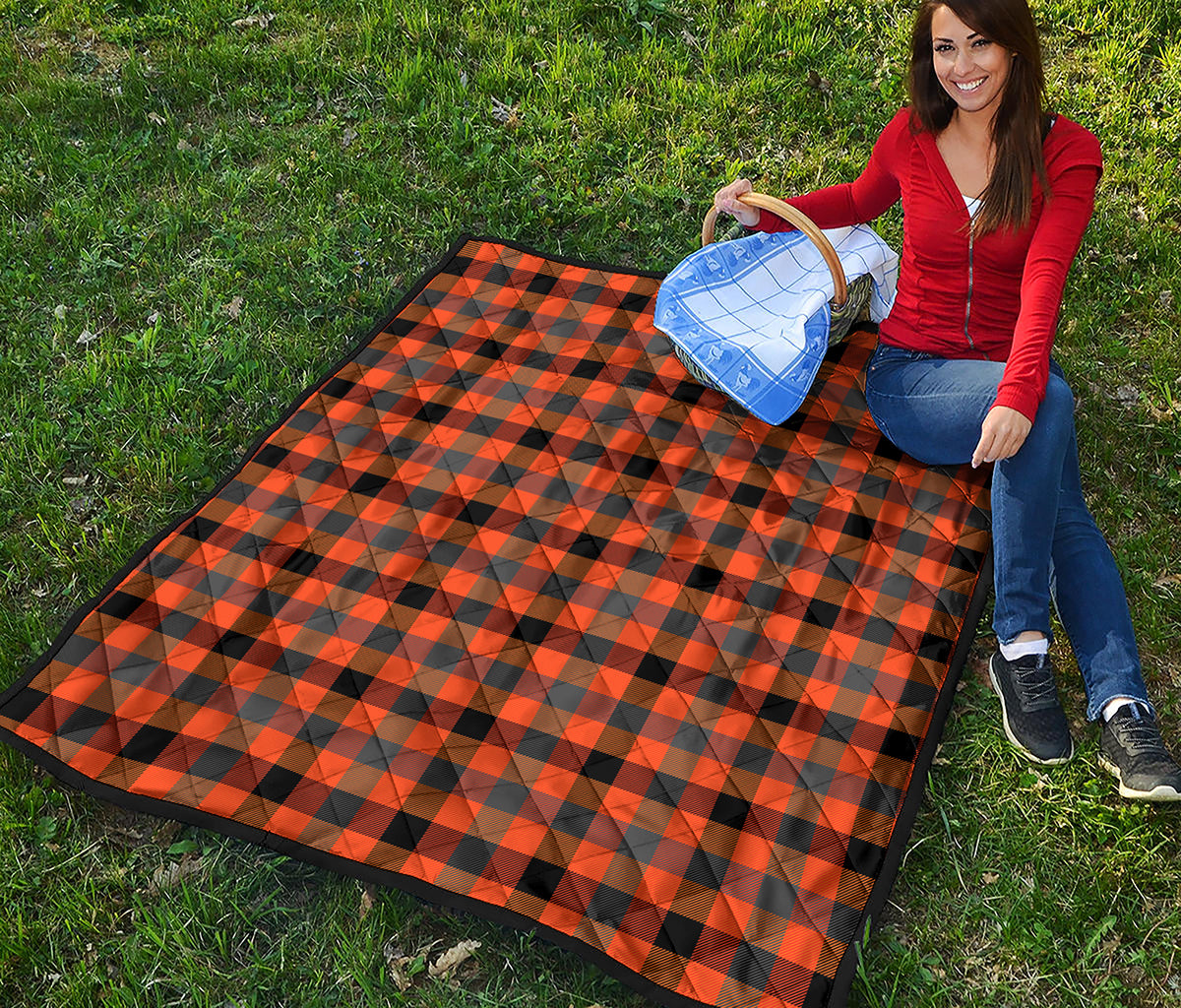 Halloween Orange Buffalo Check Print Quilt