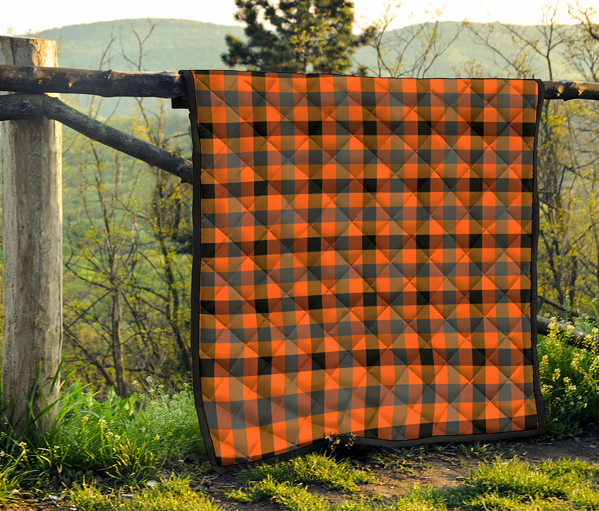 Halloween Orange Buffalo Check Print Quilt