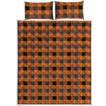Halloween Orange Buffalo Check Print Quilt Bed Set