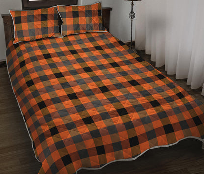 Halloween Orange Buffalo Check Print Quilt Bed Set