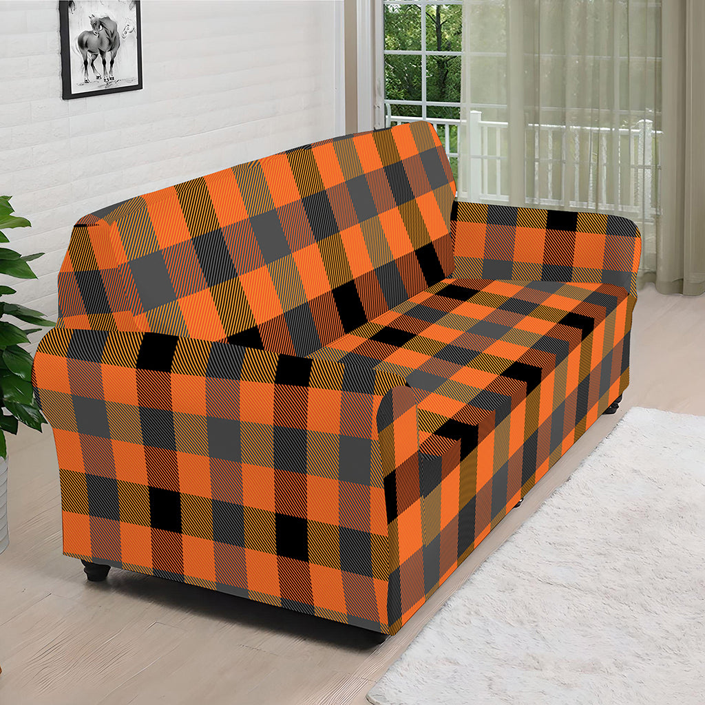 Halloween Orange Buffalo Check Print Sofa Cover