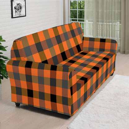 Halloween Orange Buffalo Check Print Sofa Cover