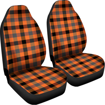Halloween Orange Buffalo Check Print Universal Fit Car Seat Covers
