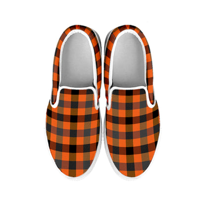Halloween Orange Buffalo Check Print White Slip On Shoes