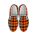 Halloween Orange Buffalo Check Print White Slip On Shoes