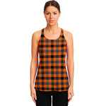 Halloween Orange Buffalo Check Print Women's Racerback Tank Top