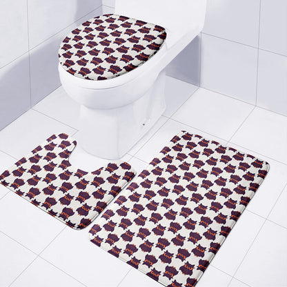 Halloween Owl Pattern Print 3 Piece Bath Mat Set