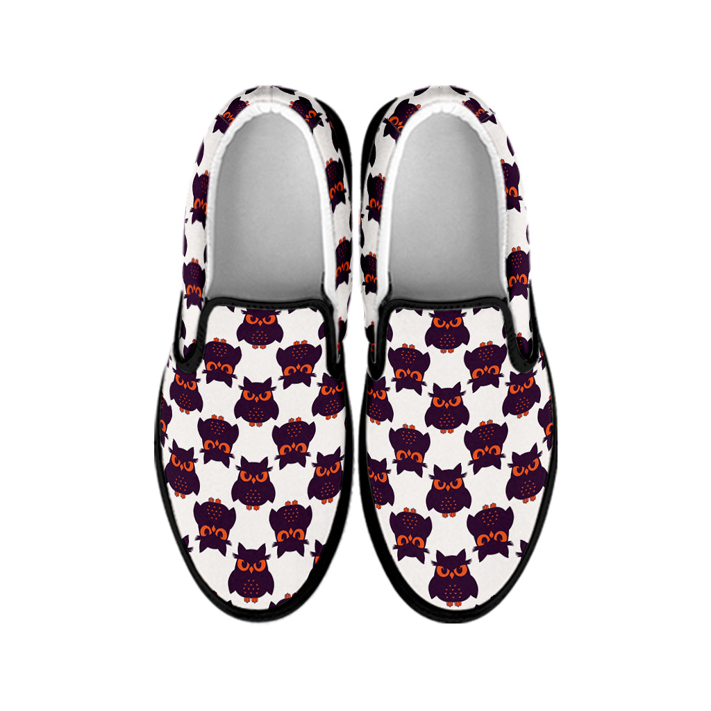 Halloween Owl Pattern Print Black Slip On Shoes