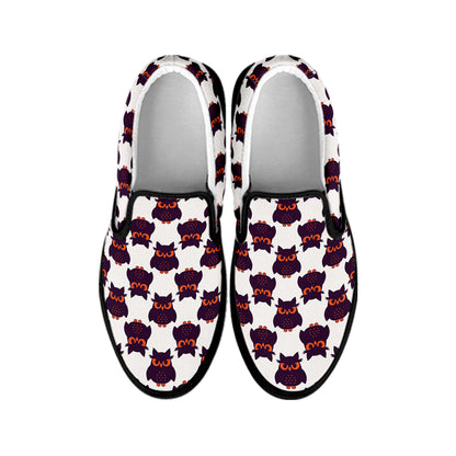 Halloween Owl Pattern Print Black Slip On Shoes