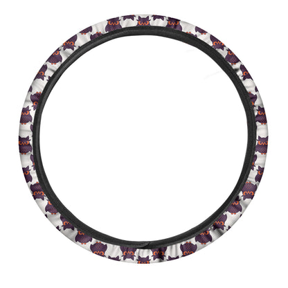 Halloween Owl Pattern Print Car Steering Wheel Cover