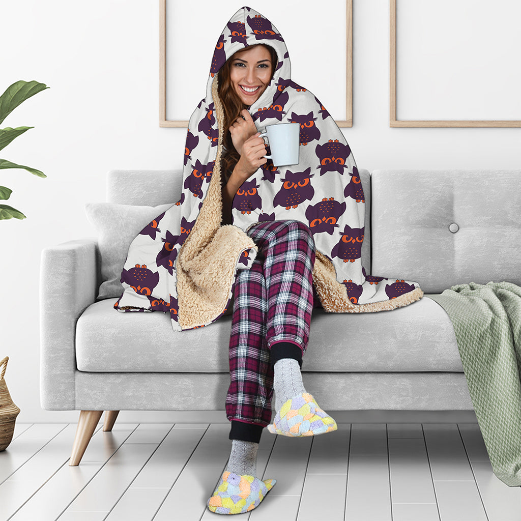 Halloween Owl Pattern Print Hooded Blanket